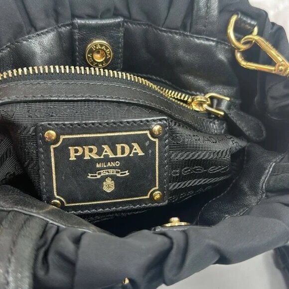 PREOWNED PRADA Vintage Nylon 2-way Bag with Side Ribbon in Black - Picture 11 of 14